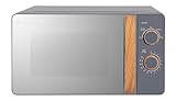 Russell Hobbs RHMM713G Manuelle Mikrowelle im kompakten skandinavischen Stil, 5 Leistungsstufen, Griff und Drehregler in Holzoptik, Timer, Auftaufunktion, einfache Reinigung, 17 L, 700 W, Grau