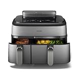 Philips Steam Airfryer 5000 Series Dual Basket Heißluftfritteuse mit Dampfgar-Funktion & 2 Körben – Steam, Airfry, SteamFry, 9L (3L+6L), RapidAir Plus, automatische Dampfreinigung (NA555/00)