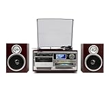 Trevi TT 1072 DAB Giradischi Vintage 25W Tre Velocità (33, 45, 78 Giri) con CD, USB, AUX-IN, Cassette e Radio Digitale, Impianto Stereo All-in-One con Funzione Encoding e Presa Cuffia, Legno