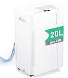 Deshumidificador 20L/Día, Deshumificadores Electrico con Compresor, 3 Modos, Silencioso y de Bajo Consumo, Depósito 5L, Drenaje Continuo, Temporizador 24h, Control Automático de Humedad para Hogar