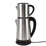 ZJchao Turkischer Kessel aus Edelstahl Elektrisch Türkischer Tee Maker Set 1L & 2L mit Abnehmbarem Infuser Zum Brauen von Schwarzem Kräutertee zu Hause (EU-Stecker 220V)