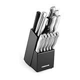 Farberware 15-Piece Kitchen Knife Set, High-Carbon Stainless Steel Blades with Wood Block, Steak Knives, Sharpening Tool & All-Purpose Shears, Razor Sharp, Ergonomic Stainless Steel Handles