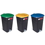 Tayg Confezione da 3 bidoni della spazzatura della cucina con pedale - cestino della spazzatura riciclo 60 l, bidone dell'ostelliera