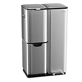 mVm ゴミ箱 分別 縦型2段3分別 60L ダストボックス 蓋付き 大容量 ステンレス製 引き出し式付き ペットボトルや缶収納可能 グレー