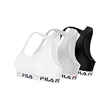 FILA Reggiseno Sportivo Donna in cotone, senza rinforzo, set di 3, Nero, Grigio, Bianco, Taglie S