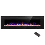R.W.FLAME 60" Recessed and Wall Mounted Electric Fireplace, Low Noise, Fit for 2 x 6 Stud, Remote Control with Timer, Touch Screen, Adjustable Flame Color and Speed, 750-1500W
