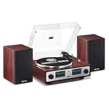 ANGELS HORN Bluetooth Turntable with Speakers, Vinyl Record Player System with AT-3600L, Built-in Phono Preamp, Belt Drive 2-Speed, Adjustable Counterweight, Pitch Control Hi-Fi Record Player System