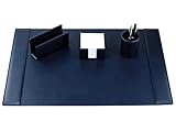 DELMON VARONE - Set da scrivania 4 pezzi in ecopelle vegana blu – Set da ufficio con sottomano da scrivania, porta lettere, porta foglietti e portapenne – Set di forniture per ufficio per scrivania