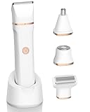 4-in-1 Electric Bikini Trimmer for Women - Painless Electric Razors for Facial/Body/Armpit/Pubic Hair, IPX7 Waterproof Replaceable Shaver Head & Nose Hair Trimmer for Travel, Gifts for Girlfriend Wife