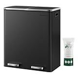 SONGMICS Poubelle Cuisine Tri Sélectif 2 x 30L, 2 Seaux en Plasatique, avec 15 Sacs Poubelles, Pédales en Métal, Couvercles, Poignées, Fermeture en Douceur, Hermétique, Noir LTB60BK