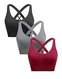 ANGOOL Sport BH Damen ohne Bügel Push Up BH Starker Halt Sport Bustier Damen Gepolstert Crossback Seamless Yoga Joggen Gym Sports Bra, Schwarz+Grau+Weinrot, S