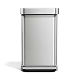 simplehuman CW2080 45L Rectangular Kitchen Pedal Bin with Liner Pocket, Silent Soft Close, Strong Pedal, Dent-Proof Lid, Brushed Stainless Steel with Grey Plastic Lid, W 40.5cm x H 65.5cm x D 33.8cm