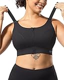 VFUS High Impact Adjustable Sports Bras for Women Zip Front Full Coverage Sports Bra Racerback Workout Bras (XX-Large,Black)
