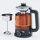 600W 1L Simmer Electric Kettle with Dual Filters, Glass & Stainless Steel Tea Maker for Kitchen, Office and Travel