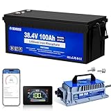 DC HOUSE Upgraded 36V 100Ah Lithium Golf Cart Battery w/Switch, Lifepo4 Battery with 36V 25A Charger, Bluetooth & LCD Monitor, 150A(200A) BMS, Peak Current 500A(670A),for Trolling Motors,Marine