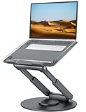 Tounee Telescopic Laptop Stand for Desk with 360° Swivel Base, Sit to Stand, Height Adjustable, Portable Riser Holder for Good Posture, Compatible with MacBook Pro, All Laptops 10-17"-Gray