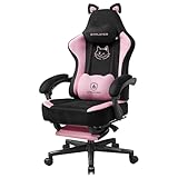 GTPLAYER Chaise de Gaming Mignonne en Velours, Chaise de Gaming, Fauteuil de Bureau Ergonomique avec Oreilles de Chat, Mousse à mémoire de Forme et Repose-Pieds, 150 kg, Rose