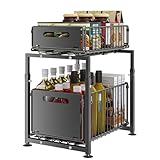 YunNasi Rangement sous Evier 2 Niveaux Organisateur de Cuisine en Métal étagère à épices Organiseur Coulissant (Noir, Modèle-A)