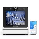 Mini lavastoviglie BLITZHOME controllo smart app, 8 programmi, lavastoviglie da tavolo portatile, serbatoio dell'acqua da 5 l, utilizzabile con/senza collegamento acqua, asciutto, prenotazione