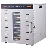 VEVOR Déshydrateur Alimentaire Électrique 10 Plateaux Inox 1 kW Déshydrateur de Fruits et Légumes Température Réglable 30-90 ℃ Minuterie 48 h Machine à Sécher les Fruits Séchage Aliment Viande Poisson