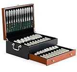 boldworks Silverware Storage Box Silverware Chest Case for Silver Flatware with Lid Tarnish Proof Felt Lined Partition and Drawer Holds Service for 14 Includes Polishing Cloth