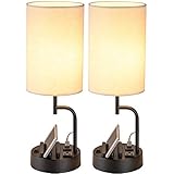 Dreamholder Table Lamp with 3 USB Charging Ports, Modern Desk Lamp with AC Outlet and Phone Stands, Perfect Bedside Lamp for Bedroom, Living Room, Office (Pack of 2), Cream