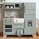 ROBUD Puppenküche aus Holz mit Kühlschrank - Rollenspiel Spielzeug für Jungen und Mädchen ab 3 Jahren