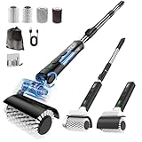 YKYI Electric Spin Scrubber-New Roller Type,Shower Scrubber with Long Handle, Electric Cleaning Brush with 4 Replaceable Brush Heads & Adjustable Power Scrubber for Shower,Bathtub,Tile,(Milky White)