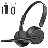 SEJJ Wireless Headset with Mic for Work, Bluetooth 5.4 Headphones with AI Noise-Canceling Mic for Clear Calls, Wireless Headsets with Mic Mute & USB A/C Dongle for PC, Computer, Laptop, Black