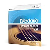 D'Addario Acoustic Guitar Strings, Phosphor Bronze, EJ16, Light Gauge 12-53, 6-String Set, Pack of 1