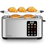 Tostadora, 2 Ranuras largas y anchas, 9 Niveles de dorado Posiciones Tostado, con Control de Pantalla Táctil Soporte para Panecillos y Bandeja Recogemigas,Cancelación/Descongelación/Recalentamiento