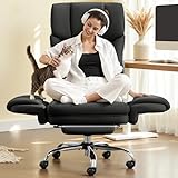 FelixKing Big and Tall Office Chair, 400LBS Wide Leather Executive Chair, Reversible Armrest for Pets Criss Cross Legged, 135° Reclining High Back Gaming Desk Chair with Lumbar Support Footrest, Black