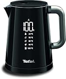 Tefal Bouilloire électrique, Ébullition rapide, 1 L, Arrêt Automatique, Filtre amovible, Ecran numérique, 5 températures, Maintien au chaud 30 min, Intérieur inox, Smart'N Light, Noire, KO854830