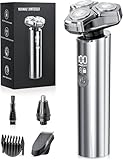 Electric Razor for Men，10,000RPM High-Speed Motor, IPX8 Waterproof, USB Fast Charging, Quick Charge & Travel Lock，Metallic Gray
