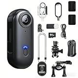 JETO Mini 4K Action Camera, Thumb Size Wearable Sports Cam, 150° Wide Angle, Waterproof up to 131ft, 64GB Card Included, WiFi App for iOS/Android, Helmet & Bike Mount, Body Cam for Cycling, Hiking