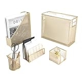 BLU MONACO ゴールドデスクアクセサリーセット – オフィスオーガナイザー5点 吊り下げファイルホルダー、ファイルオーガナイザー、ボヘミアンデスク装飾付き 女性用