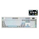 EPOMAKER QK108 Full Size Mechanical Keyboard with Screen & Knob, 8000mA, QMK/VIA, Creamy&Thocky, Gasket, RGB Backlit, Hot Swap, Mac Keycap, 2.4G/BT Wireless Gaming Keyboard (Sea Salt Silent)