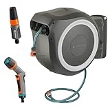 Gardena Boîte à tuyau murale RollUp L (blanc) 30 m : avec Comfort Multi-Seringue, boîte à tuyau pivotante, guide-tuyau intégré, avec tuyau de qualité Gardena de 30 m et aide au montage (18627-38)