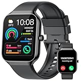 Smartwatch Herren Damen, Fitnessuhr Herzfrequenz Schlafmonitor Schrittzähler Uhr, 1.96" Smart Watch Bluetooth Anrufe, 113+Sportmodi Sportuhr, IP68 Wasserdicht Fitness Tracker für iOS Android Schwarz