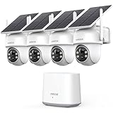 ANSQUE 2K Camera Surveillance WiFi Exterieure sans Fil Solaire à Batterie, Kit 4 Caméras avec Home Station, Zéro Frais, PTZ 360°, Suivi Automatique, Vision Nocturne en Couleur, Alarme Lumineuse Sonore
