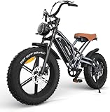 JANSNO Bicicletta Elettrica 20" x 4.0 Fat Tire, 7 Velocità Bici Elettrica, Freni a Disco Meccanici Anteriori e Posteriori, E-Bike per Adulti, Batteria Rimovibile 48V 17Ah