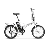 Nilox, Ebike J1 PRO, Bici Elettrica Pieghevole, Fino a 40 km di Autonomia, Fino a 25 Km/h, Motore da 36 V/250 W e Batteria 36 V-8 Ah, Gomme 20" x 2,1", Cambio a 6 Velocità, Bianca