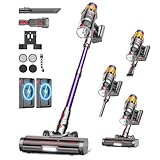 Aspirateur Balai Sans Fil avec 2 Batteries, 150Min/55KPA/600W/2.0L Aspirateur Sans Fil Puissant, Brosse Anti-Enchevêtrement/Support Mural Rechargeable/Écran LED, pour Poils d'Animaux/Tapis/Sols Durs