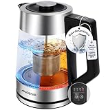 Aigostar Hervidor de Agua Electrico con Regulador de Temperatura, Revestimiento Cerámico Anti-Sarro, 1,7 Litros Tetera Electrica de Acero Inox & Cristal, 2200W Rápido, Función Mantener Calor, BPA Free