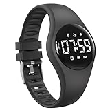 Montre de suivi d'activité physique pour enfants avec écran LED, résistante à l'eau, montre bracelet numérique, podomètre, réveil et calendrier pour garçons, filles, adolescents (noir)