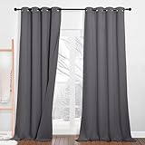 PONY DANCE Rideaux Occultant Gris - Rideau Anti-Bruit Phonique Isolant Thermique Anti Froid Chaleur 100% Lumineux Bloquer pour Maison Chambre Fenetre Porte, L132 x H210cm