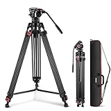 NEEWER 187cm Treppiede per Video con Testa Fluida, Piastra a Sgancio Rapido, Compatibile con DJI RS Gimbal Manfrotto, Resistente con Maniglia Telescopica, Base con Scala, per DSLR Massimo 8kg, TP74