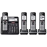 Panasonic Cordless Phone with Advanced Call Block, Link2Cell Bluetooth, One-Ring Scam Alert, and 2-Way Recording, Answering Machine, 4 Handsets - KX-TGF944B (Black)