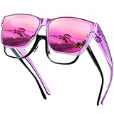 URUMQI Polarized Sunglasses Fit Over Glasses for Men Women, Oversized Square Shades UV400 Protection