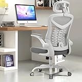 Magic Life Silla de Escritorio Sillas de Oficina Reposabrazos abatible de 90 ° Silla ergonómica para computadora Soporte Lumbar Altura Ajustable Giratoria de 360 ° Mecedora (Blanco)